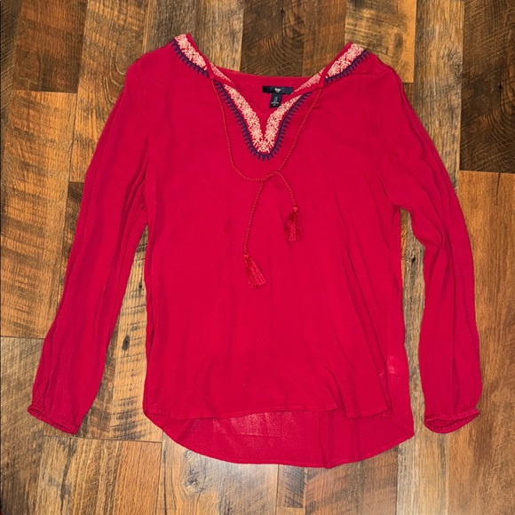 GAP Red Blouse with Embroidered Neckline - Picture 1 of 4